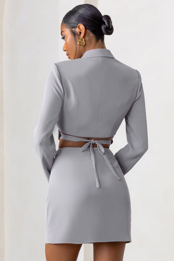 Jet Set Dove Grey Belt Strap Pocket Detail Mini Skirt